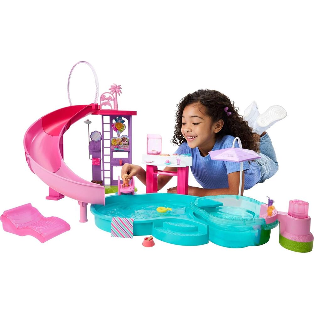 NEW Barbie Dream Pool Playset with 6 Play Areas, Slide & Bubbling Hot Tub NWT - Picture 2 of 6